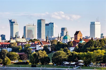 simsearch:400-07953086,k - Warsaw downtown at afternoon sun. View from the river.  Sunny day. Stock Photo - Budget Royalty-Free & Subscription, Code: 400-07953085