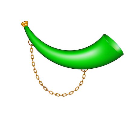 simsearch:400-07816696,k - Hunting horn in green design with golden chain on white background Foto de stock - Super Valor sin royalties y Suscripción, Código: 400-07953189