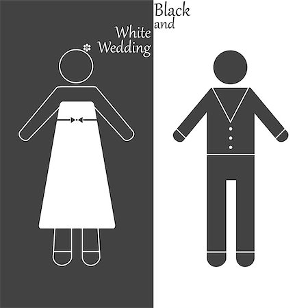 Black-and-white wedding card with simple images of bride abd groom Stock Photo - Budget Royalty-Free & Subscription, Code: 400-07953325