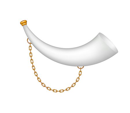 simsearch:400-07816696,k - Hunting horn in white design with golden chain on white background Foto de stock - Super Valor sin royalties y Suscripción, Código: 400-07953366