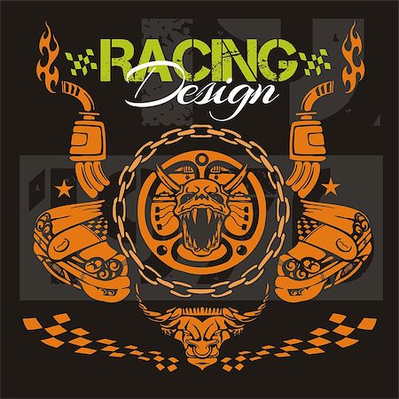 Vintage race car for printing. Retro street racing vector set. Stock Photo - Budget Royalty-Free & Subscription, Code: 400-07953589