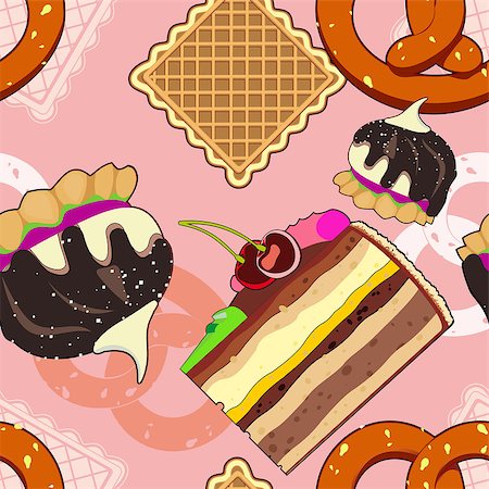 sharpner (artist) - Seamless background is with cakes and sweets on pink Stock Photo - Budget Royalty-Free & Subscription, Code: 400-07953659