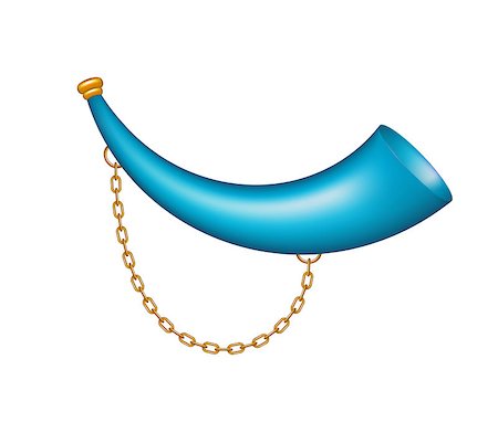 simsearch:400-07816696,k - Hunting horn in blue design with golden chain on white background Foto de stock - Super Valor sin royalties y Suscripción, Código: 400-07953774