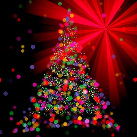 simsearch:400-09119603,k - Christmas abstract bokeh tree on red light ray background Photographie de stock - Aubaine LD & Abonnement, Code: 400-07953816