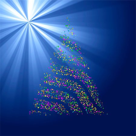simsearch:400-09119603,k - Christmas bokeh tree on blue light ray background Photographie de stock - Aubaine LD & Abonnement, Code: 400-07953817