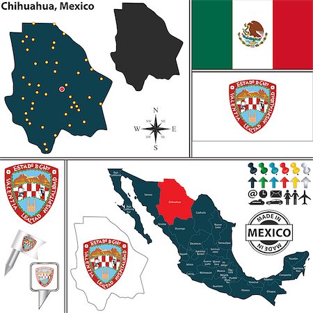 Vector map of state Chihuahua with coat of arms and location on Mexico map Stock Photo - Budget Royalty-Free & Subscription, Code: 400-07953848
