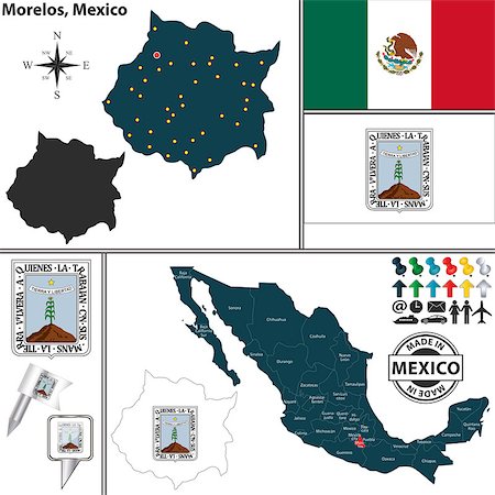 Vector map of state Morelos with coat of arms and location on Mexico map Stock Photo - Budget Royalty-Free & Subscription, Code: 400-07953859