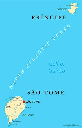 simsearch:400-07953882,k - Sao Tome and Principe Political Map with capital Sao Tome. African island nation in the gulf of Guinea with two archipelagos. English labeling and scaling.  JPEG and Illustrator 8 EPS. Text converted to paths and no fonts are required. Vector version can be scaled to any size without loss of quality. Stock Photo - Budget Royalty-Free & Subscription, Code: 400-07953877