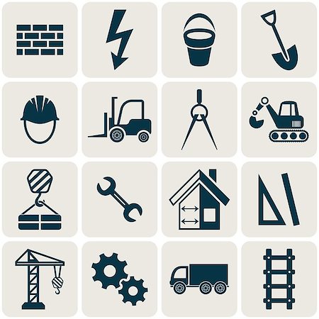 simsearch:400-08553696,k - Retro vector abstract construction icons in rounded squares Fotografie stock - Microstock e Abbonamento, Codice: 400-07953906