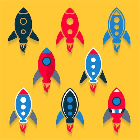 simsearch:400-06199593,k - Colorful vector rocket icons collection on yellow background Photographie de stock - Aubaine LD & Abonnement, Code: 400-07953901
