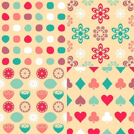 fruit artworks pattern - Vector seamless retro colorful patterns collection Stock Photo - Budget Royalty-Free & Subscription, Code: 400-07953911