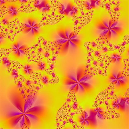 psychedelic trippy design - An abstract fractal image with a drift of flowers design in red and violet on a yellow background. Stock Photo - Budget Royalty-Free & Subscription, Code: 400-07953946