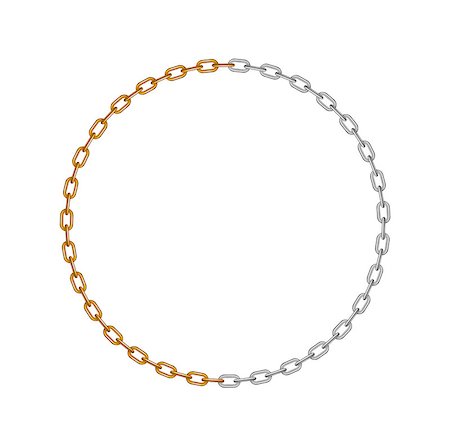 simsearch:693-06020309,k - Half of chain in silver and half of chain in golden colour in shape of circle on white background Stock Photo - Budget Royalty-Free & Subscription, Code: 400-07953994