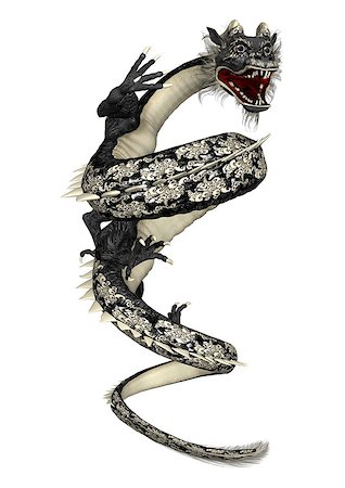 simsearch:400-05230170,k - 3D digital render of a black Eastern dragon isolated on white background Stockbilder - Microstock & Abonnement, Bildnummer: 400-07974114