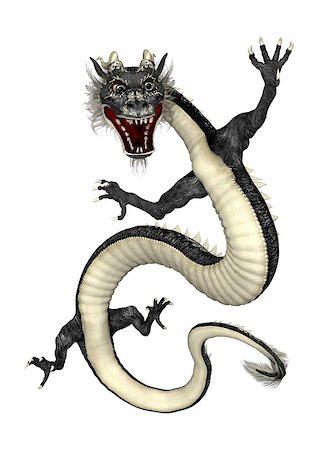 simsearch:400-05230170,k - 3D digital render of a black Eastern dragon isolated on white background Stockbilder - Microstock & Abonnement, Bildnummer: 400-07974113