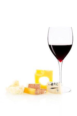 rockford - Cheese variation and glass of red wine isolated on white background. Stock Photo - Budget Royalty-Free & Subscription, Code: 400-07974244