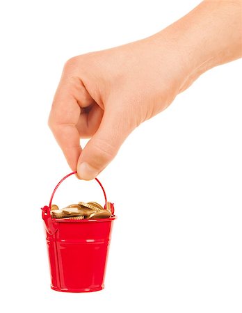 Bucket of money in hand on a white background Stock Photo - Budget Royalty-Free & Subscription, Code: 400-07974385