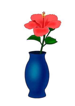 simsearch:400-07975760,k - A blue vase with a single hibiscus. Fotografie stock - Microstock e Abbonamento, Codice: 400-07974686