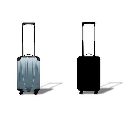 Silver plastic suitcase on wheels on white background. Fotografie stock - Microstock e Abbonamento, Codice: 400-07974785