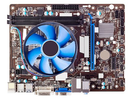 simsearch:400-04916699,k - Computer motherboard isolated on white background with CPU cooler Photographie de stock - Aubaine LD & Abonnement, Code: 400-07974880