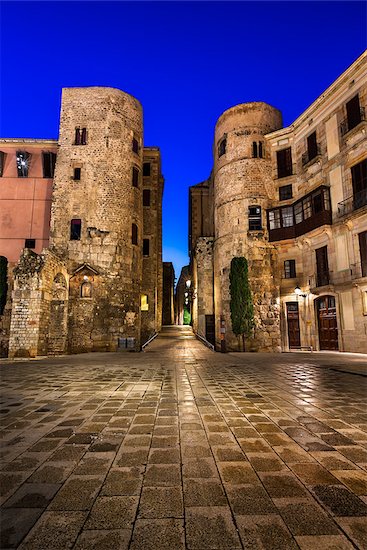 Ancient Roman Gate and Placa Nova in the Morning, Barcelona, Catalonia, Spain Stock Photo - Royalty-Free, Artist: anshar, Image code: 400-07974979