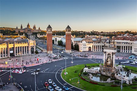 espanya - Aerial View on Placa Espanya and Montjuic Hill with National Art Museum of Catalonia, Barcelona, Spain Stock Photo - Budget Royalty-Free & Subscription, Code: 400-07974973