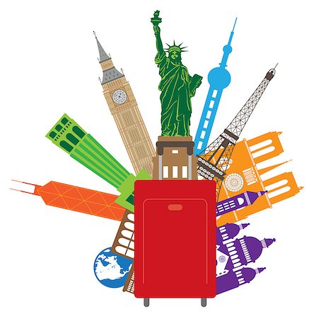 Luggage for World Travel with Country of Places from Europe Asia United States Color Illustration Stock Photo - Budget Royalty-Free & Subscription, Code: 400-07975096