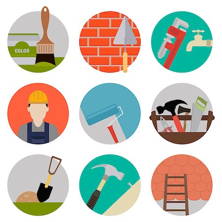 simsearch:400-08199858,k - Repire flat icons. Set of round icons Stock Photo - Budget Royalty-Free & Subscription, Code: 400-07975461