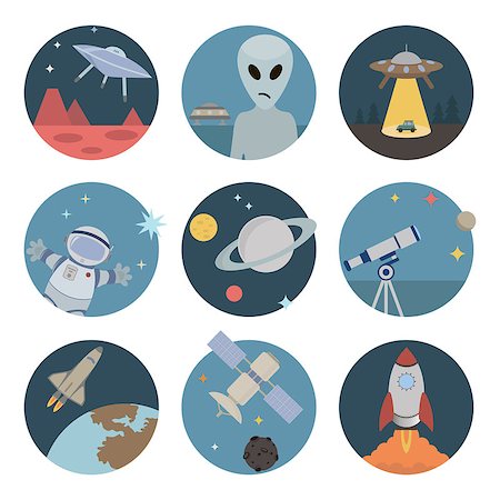 simsearch:400-07817846,k - Space flat icons. Set of round icons Fotografie stock - Microstock e Abbonamento, Codice: 400-07975488