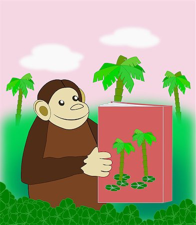 A funny monkey reading a book in the jungle. Stock Photo - Budget Royalty-Free & Subscription, Code: 400-07975520