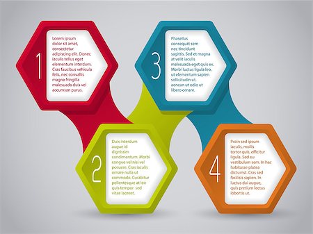 simsearch:400-07620578,k - Abstract infographic design with connected hexagons containing text Fotografie stock - Microstock e Abbonamento, Codice: 400-07975704
