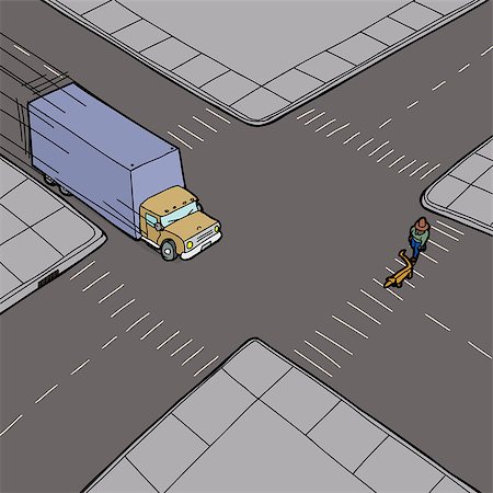 pedestrians birds eye - Truck driving fast across intersection toward pedestrian Stock Photo - Budget Royalty-Free & Subscription, Code: 400-07975737