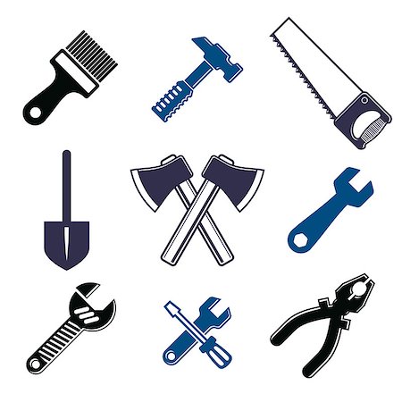 simsearch:400-07976809,k - Set of 3d detailed tools, repair theme stylized graphic elements isolated on white. Collection of classic work tools, industry icons. Foto de stock - Super Valor sin royalties y Suscripción, Código: 400-07975922