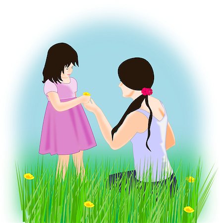 simsearch:400-07975760,k - A young girl and child  in a flower meadow. Fotografie stock - Microstock e Abbonamento, Codice: 400-07976307