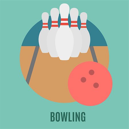 simsearch:400-04309950,k - Bowling game sign icon. Ball with pin skittle symbol. Circle flat button Foto de stock - Royalty-Free Super Valor e Assinatura, Número: 400-07976326