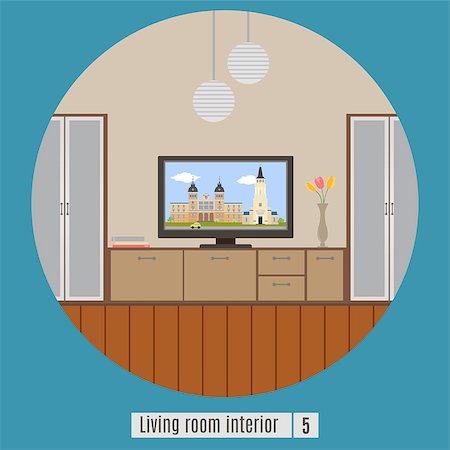 saransk (artist) - Living room interior. Flat icon. Set 5 Stockbilder - Microstock & Abonnement, Bildnummer: 400-07976336