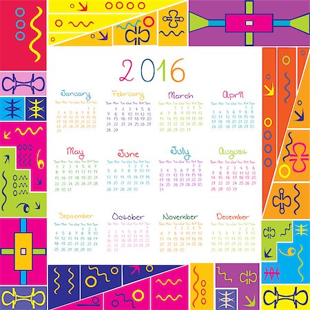 semana - 2016 calendar with frame for kids Foto de stock - Super Valor sin royalties y Suscripción, Código: 400-07976431