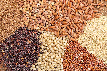 simsearch:400-08253307,k - a variety of gluten free grains (buckwheat, amaranth, brown rice, millet, sorghum, teff,  red quinoa) i- top view Stock Photo - Budget Royalty-Free & Subscription, Code: 400-07976518