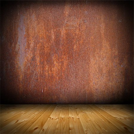 damaged wood floor - weathered empty interior  design with rusty wall and spruce wood floor Stock Photo - Budget Royalty-Free & Subscription, Code: 400-07976553