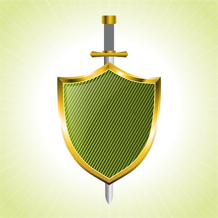 simsearch:640-02948137,k - Green striped shield with sword background design Photographie de stock - Aubaine LD & Abonnement, Code: 400-07976564