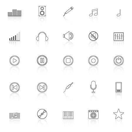 simsearch:400-08166117,k - Music line icons with reflect on white background, stock vector Stock Photo - Budget Royalty-Free & Subscription, Code: 400-07976591