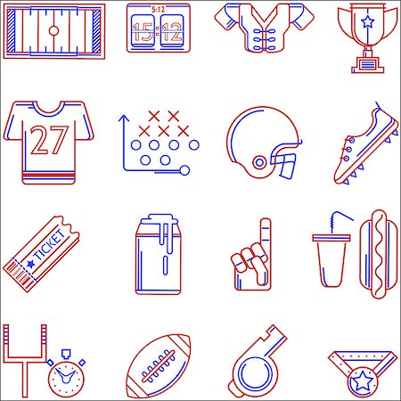 simsearch:400-04397543,k - Set of blue and red contour vector icons with elements of American football on white background. Fotografie stock - Microstock e Abbonamento, Codice: 400-07976635