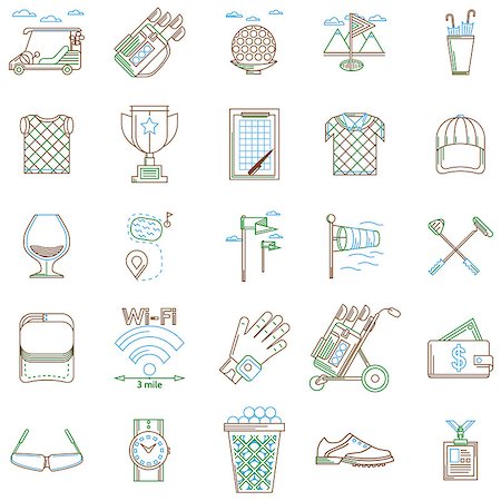 simsearch:400-03975619,k - Colored outline vector icons set for golf on white background. Stock Photo - Budget Royalty-Free & Subscription, Code: 400-07976641