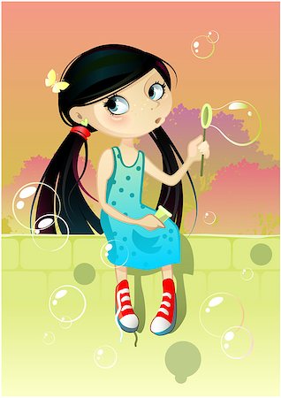 Vector illustration of a girl with soap bubbles Stock Photo - Budget Royalty-Free & Subscription, Code: 400-07976666