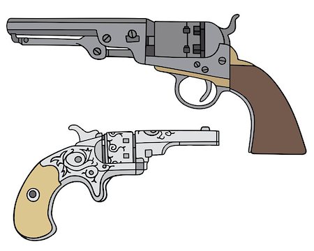 Hand drawing of the classic big and small Wild West revolvers Stock Photo - Budget Royalty-Free & Subscription, Code: 400-07976720