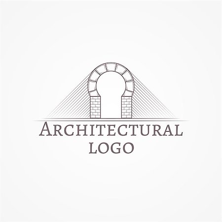 simsearch:400-07978992,k - Design element with gray brick round arch line style icon with sample text for some architecture business on white background. Vector illustration Stock Photo - Budget Royalty-Free & Subscription, Code: 400-07976806