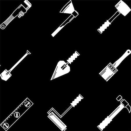 simsearch:400-07976818,k - White icons vector collection of construction or repair woodwork instruments and hand tools on black background. Foto de stock - Super Valor sin royalties y Suscripción, Código: 400-07976811