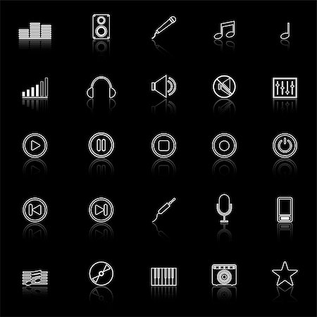 simsearch:400-08166117,k - Music line icons with reflect on black background, stock vector Stock Photo - Budget Royalty-Free & Subscription, Code: 400-07977157