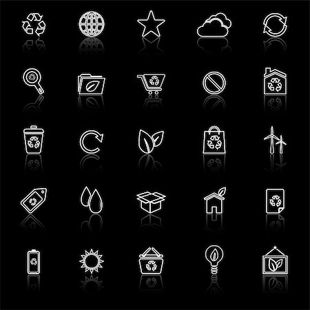 simsearch:400-08553864,k - Ecology line icons with reflect on black background, stock vector Stock Photo - Budget Royalty-Free & Subscription, Code: 400-07977151