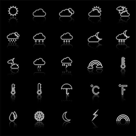 simsearch:400-07406394,k - Weather line icons with reflect on black background, stock vector Foto de stock - Royalty-Free Super Valor e Assinatura, Número: 400-07977164